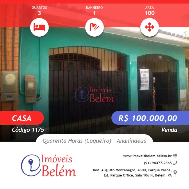 Foto 1 de Casa com 3 quartos à venda, 100m2 em Quarenta Horas (Coqueiro), Ananindeua - PA