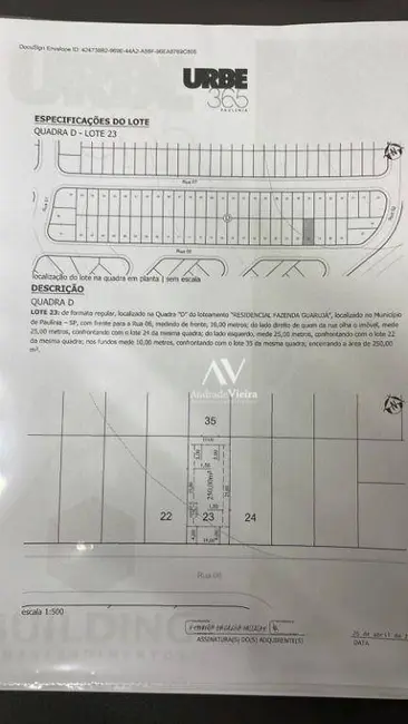 Foto 4 de Terreno / Lote à venda, 250m2 em Bonfim, Paulinia - SP