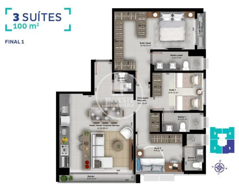 Apartamento com 3 quartos à venda, 100m2 em Setor Oeste, Goiania - GO - imagem 4 Foto 4 de Apartamento com 3 quartos à venda, 100m2 em Setor Oeste, Goiania - GO