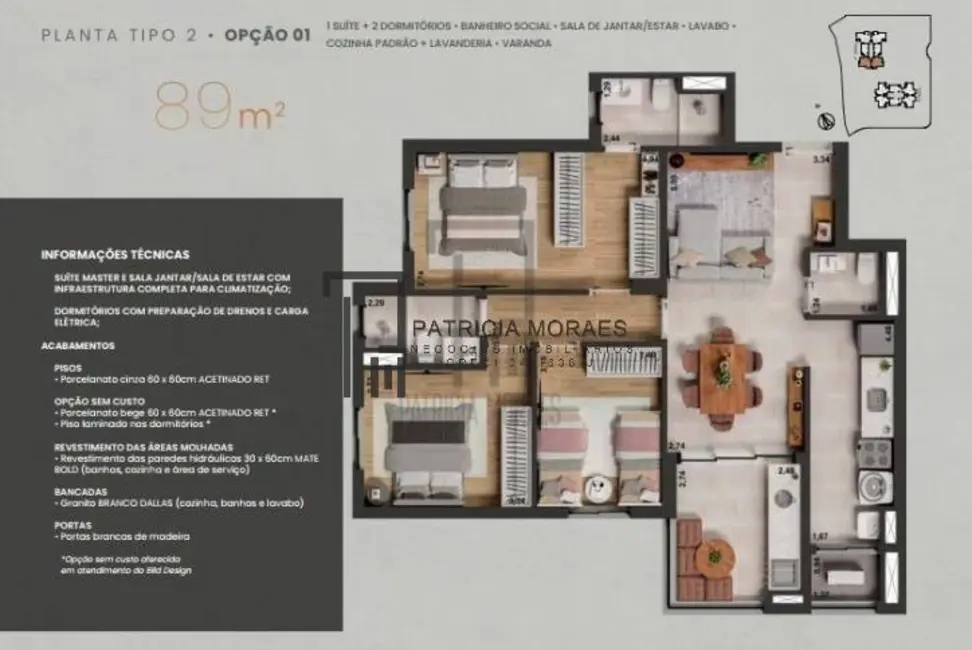 Foto 3 de Apartamento com 3 quartos à venda, 89m2 em Parque Morumbi, Votorantim - SP