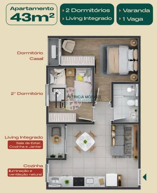 Foto 4 de Apartamento com 2 quartos à venda, 43m2 em Caguassu, Sorocaba - SP