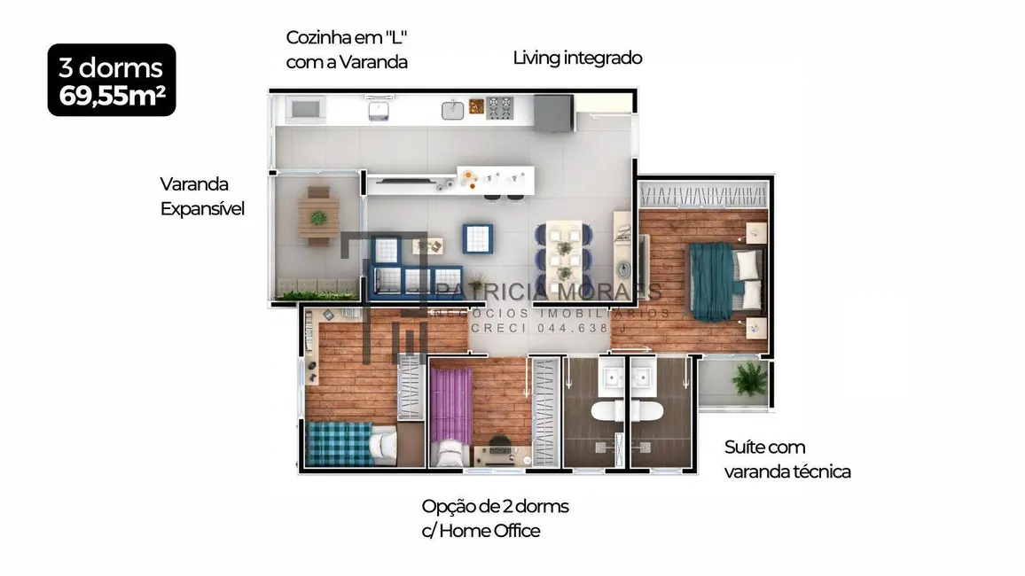 Foto 5 de Apartamento com 3 quartos à venda, 70m2 em Jardim São Carlos, Sorocaba - SP