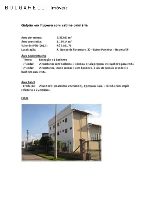 Armazém / Galpão à venda, 1136m2 em Itupeva - SP - imagem 1 Foto 1 de Armazém / Galpão à venda, 1136m2 em Itupeva - SP