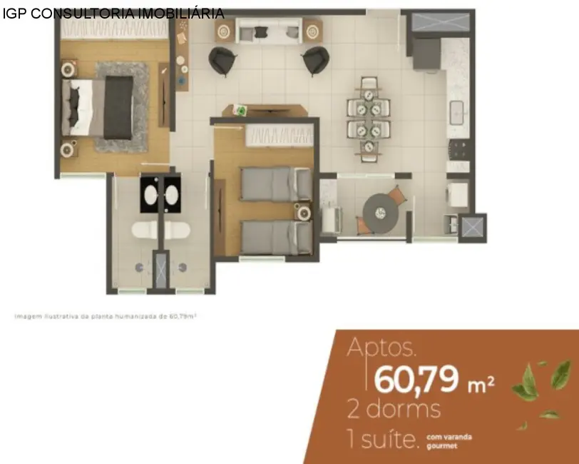 Foto 3 de Apartamento com 2 quartos à venda, 61m2 em Jardim Santiago, Indaiatuba - SP