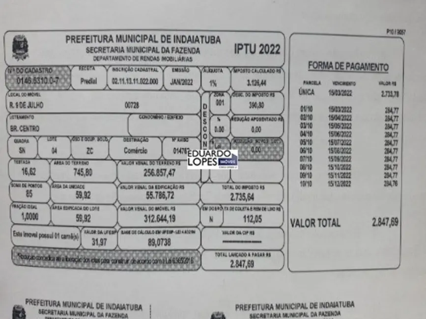 Foto 2 de Terreno / Lote à venda, 746m2 em Centro, Indaiatuba - SP