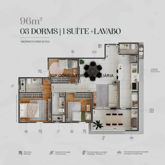 Foto 2 de Apartamento com 3 quartos à venda, 96m2 em Vila Sfeir, Indaiatuba - SP