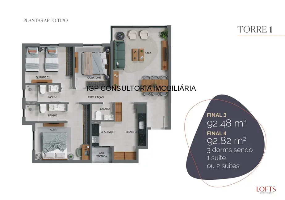 Foto 3 de Apartamento com 3 quartos à venda, 92m2 em Cidade Nova I, Indaiatuba - SP