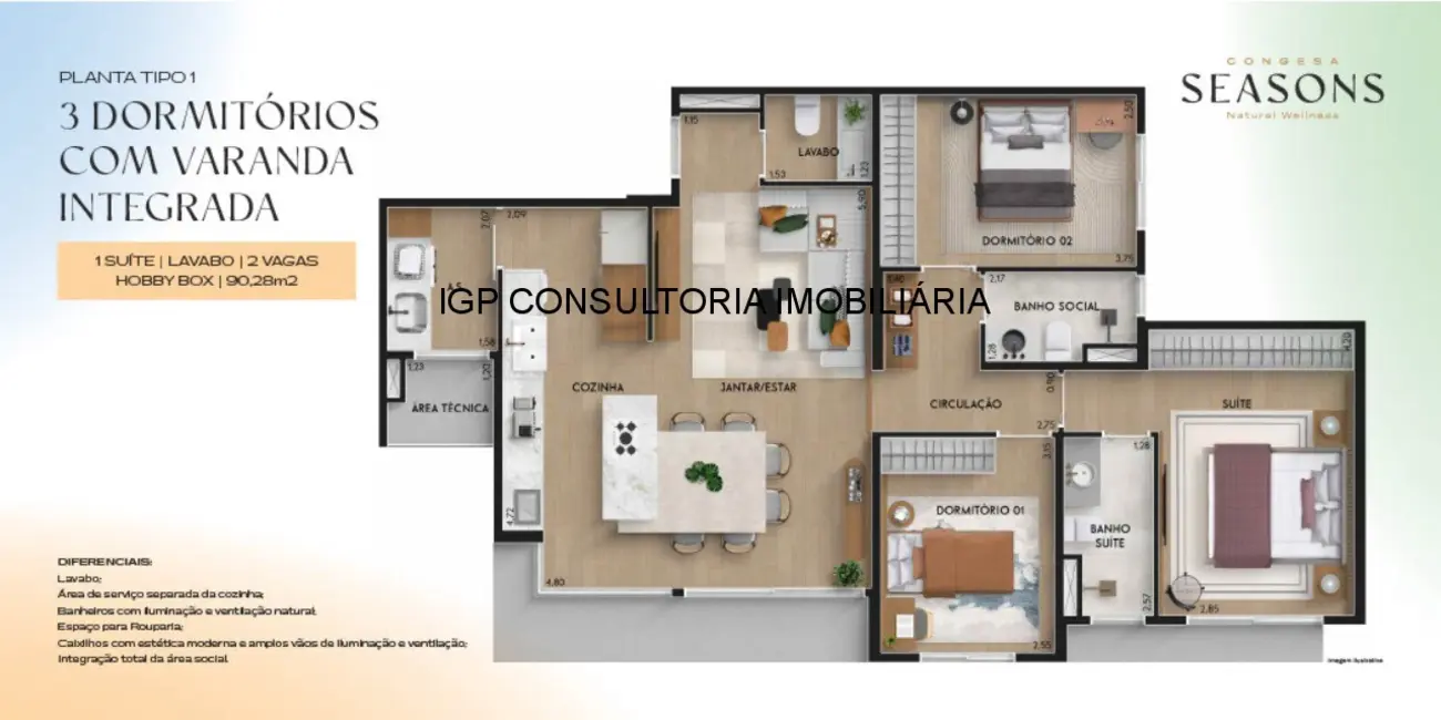 Foto 2 de Apartamento com 3 quartos à venda, 90m2 em Jardim Santa Rita, Indaiatuba - SP
