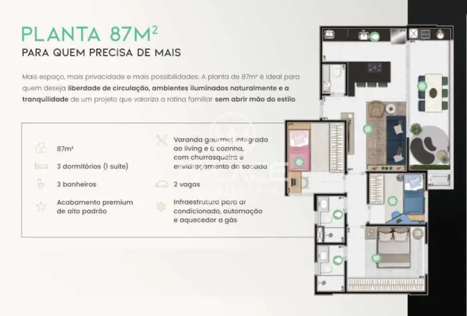 Apartamento com 3 quartos à venda, 87m2 em Piracicaba - SP - imagem 2 Foto 2 de Apartamento com 3 quartos à venda, 87m2 em Piracicaba - SP