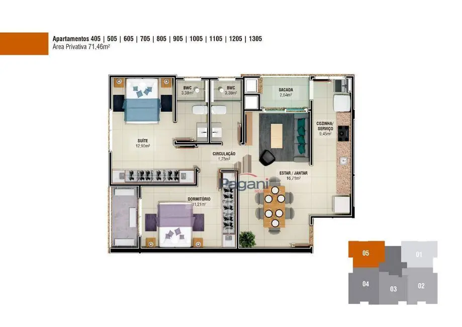 Foto 2 de Apartamento com 3 quartos à venda, 93m2 em Passa Vinte, Palhoca - SC