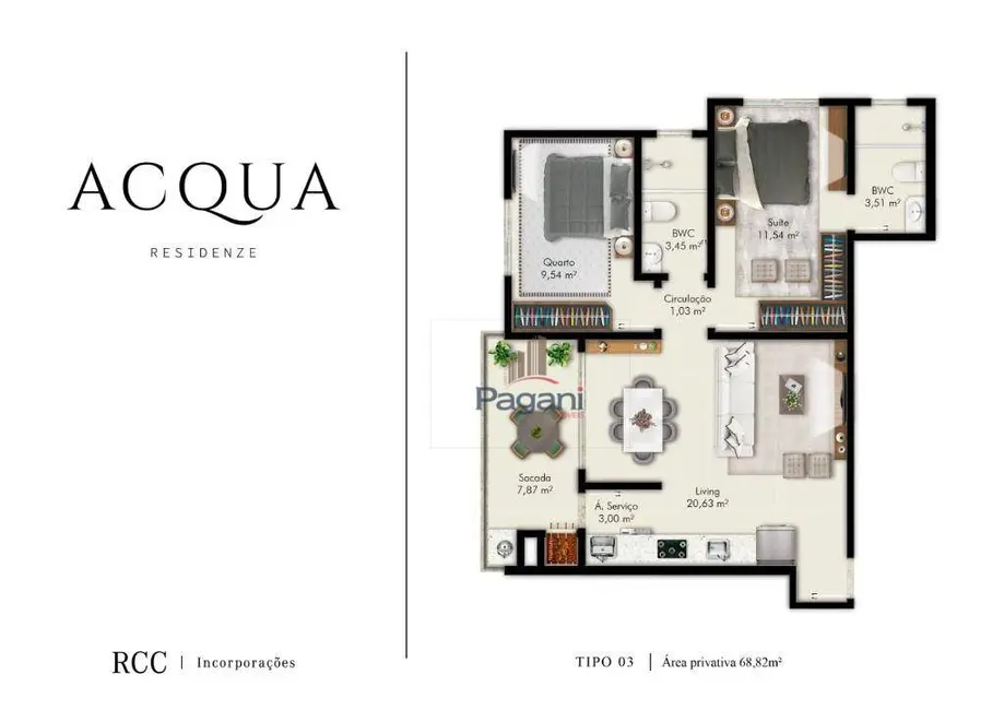 Foto 3 de Apartamento com 2 quartos à venda, 68m2 em Pagani, Palhoca - SC