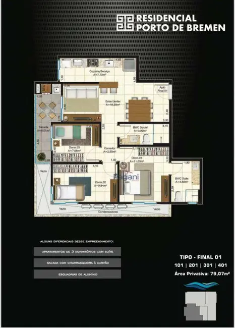 Foto 2 de Apartamento com 3 quartos à venda, 79m2 em Praia de Fora, Palhoca - SC