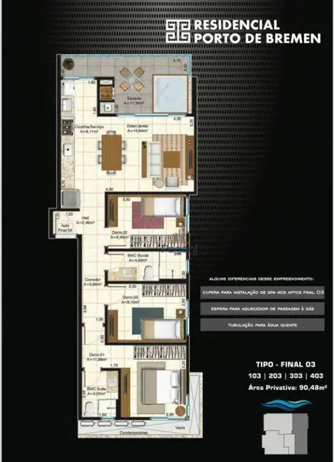 Foto 4 de Apartamento com 3 quartos à venda, 79m2 em Praia de Fora, Palhoca - SC