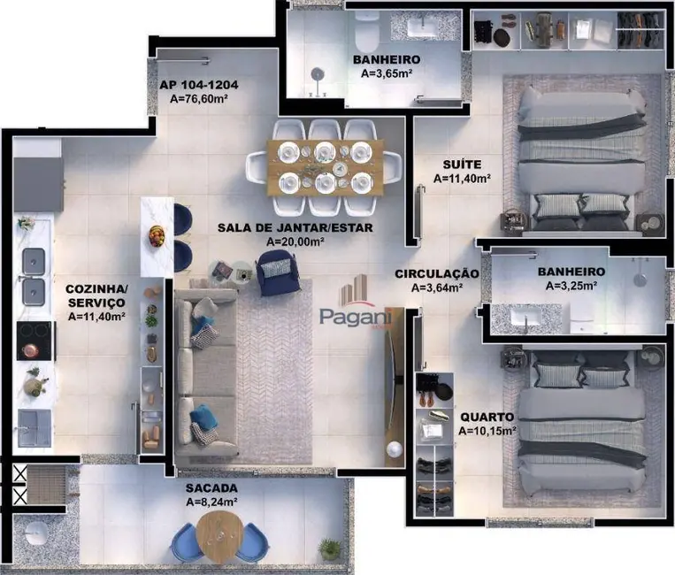 Foto 6 de Apartamento com 2 quartos à venda, 76m2 em Palhoca - SC