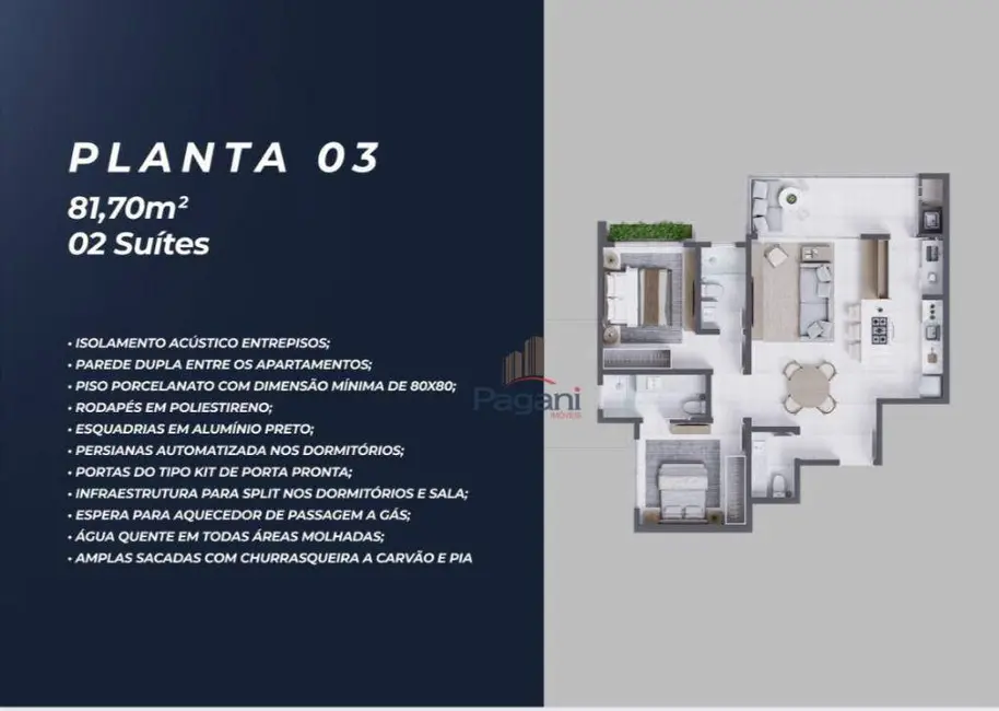 Foto 9 de Apartamento com 2 quartos à venda, 108m2 em Palhoca - SC