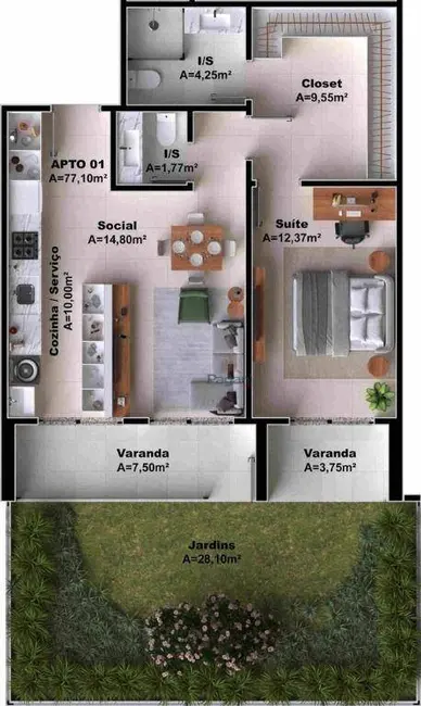 Foto 9 de Apartamento com 1 quarto à venda, 87m2 em Palhoca - SC