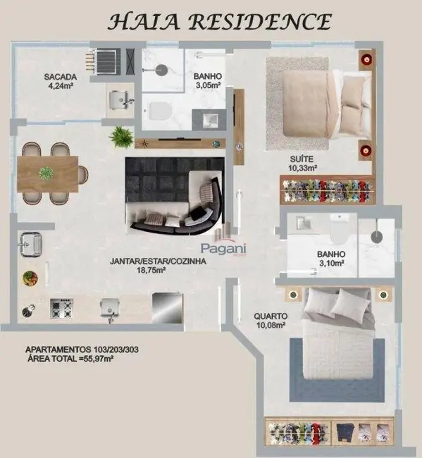 Foto 9 de Apartamento com 2 quartos à venda, 58m2 em Sertão do Maruim, Sao Jose - SC