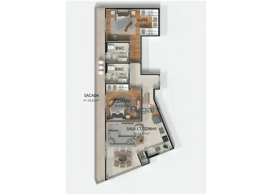 Foto 3 de Apartamento com 2 quartos à venda, 115m2 em Pagani, Palhoca - SC