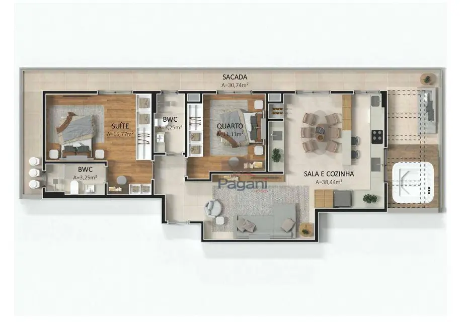 Foto 5 de Apartamento com 2 quartos à venda, 115m2 em Pagani, Palhoca - SC