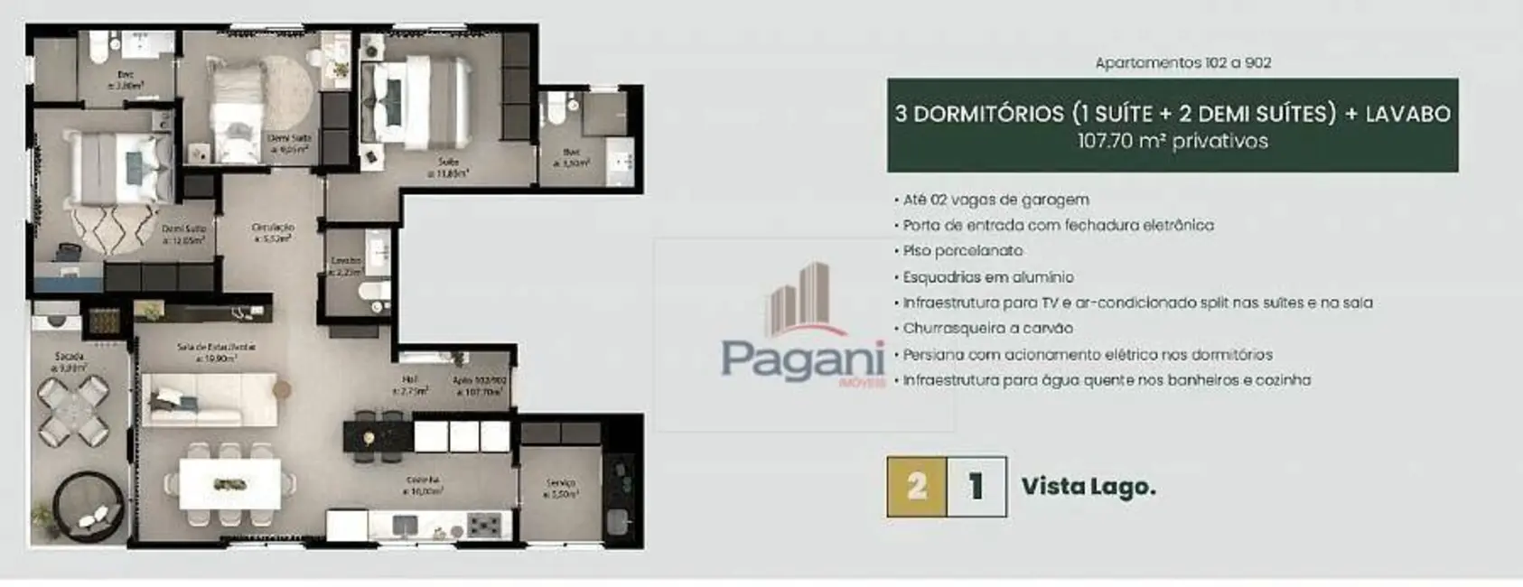 Foto 8 de Apartamento com 3 quartos à venda, 108m2 em Palhoca - SC
