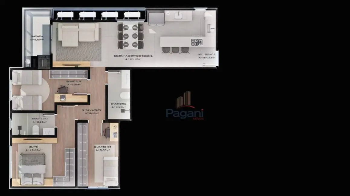 Foto 3 de Apartamento com 3 quartos à venda, 87m2 em Centro, Palhoca - SC