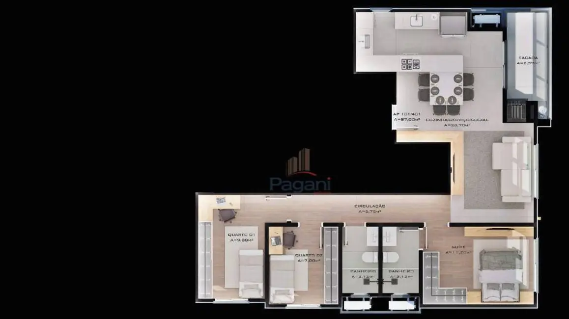 Foto 2 de Apartamento com 3 quartos à venda, 87m2 em Centro, Palhoca - SC