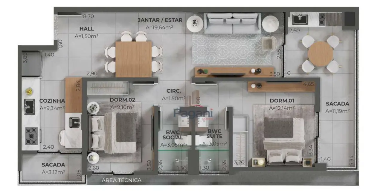 Foto 9 de Apartamento com 2 quartos à venda, 83m2 em Palhoca - SC