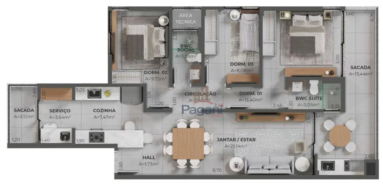 Foto 7 de Apartamento com 2 quartos à venda, 83m2 em Palhoca - SC