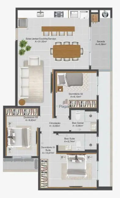Foto 7 de Apartamento com 2 quartos à venda, 76m2 em Pagani, Palhoca - SC
