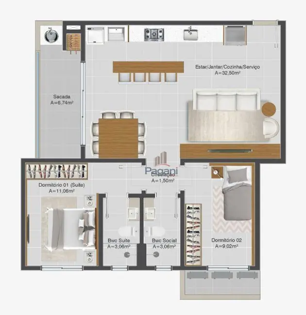 Foto 6 de Apartamento com 2 quartos à venda, 76m2 em Pagani, Palhoca - SC