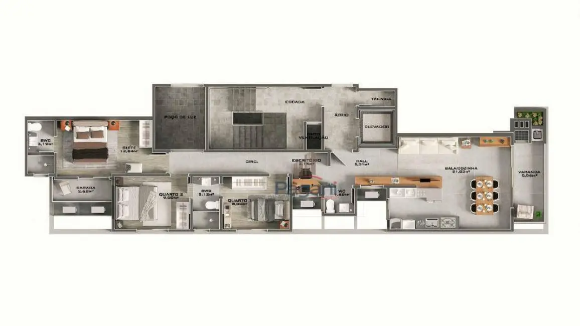 Foto 6 de Apartamento com 3 quartos à venda, 98m2 em Palhoca - SC