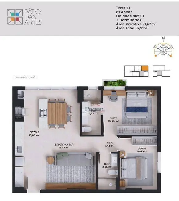 Foto 8 de Apartamento com 2 quartos à venda, 71m2 em Pedra Branca, Palhoca - SC