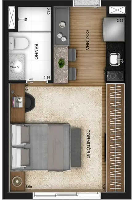 Apartamento com 1 quarto à venda, 24m2 em Vila Zilda (Tatuapé), São Paulo - SP - imagem 3 Foto 3 de Apartamento com 1 quarto à venda, 24m2 em Vila Zilda (Tatuapé), São Paulo - SP