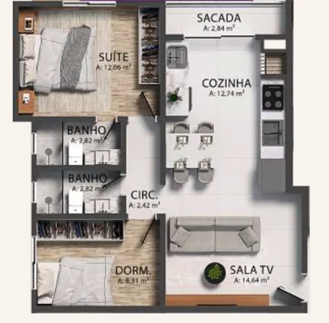 Foto 6 de Apartamento com 2 quartos à venda, 61m2 em Itapema - SC