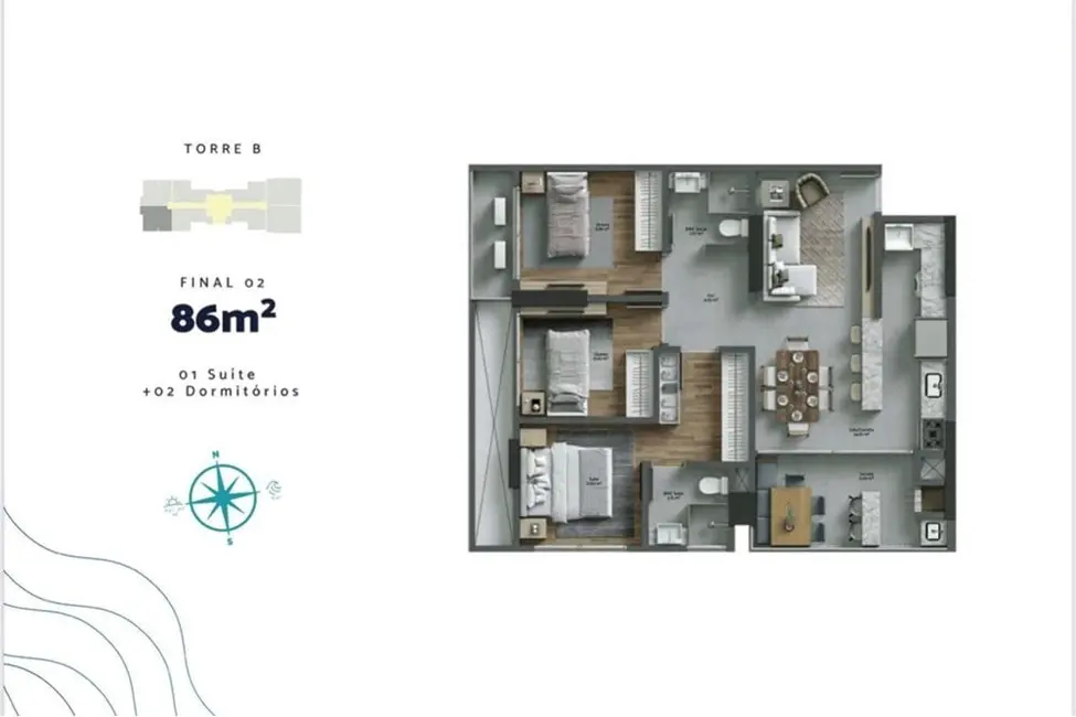 Apartamento com 3 quartos à venda, 88m2 em Itajai - SC - imagem 5 Foto 5 de Apartamento com 3 quartos à venda, 88m2 em Itajai - SC