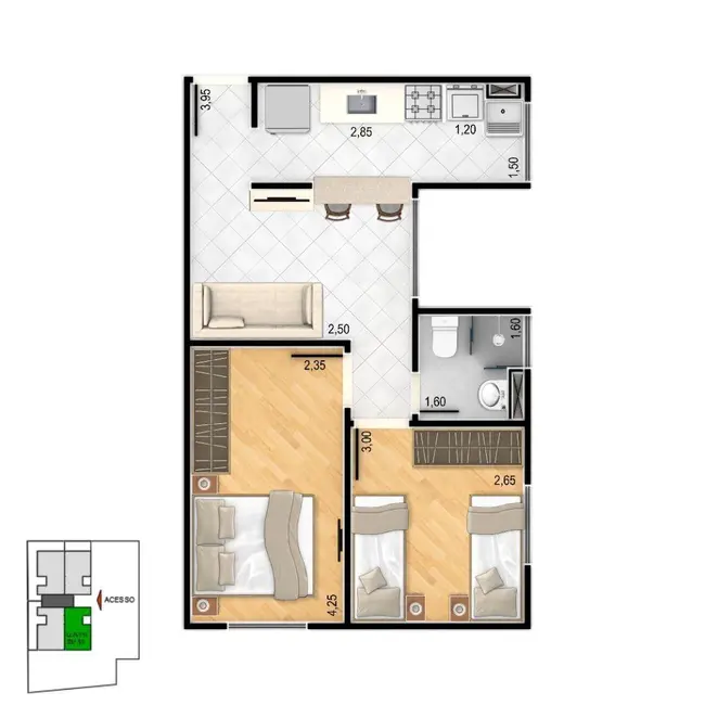 Apartamento com 2 quartos à venda, 43m2 em Jardim Aeroporto, Sorocaba - SP - imagem 6 Foto 6 de Apartamento com 2 quartos à venda, 43m2 em Jardim Aeroporto, Sorocaba - SP