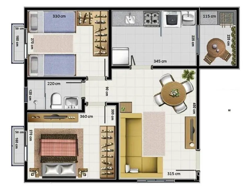 Foto 3 de Apartamento com 2 quartos à venda, 55m2 em Jardim Karolyne, Votorantim - SP