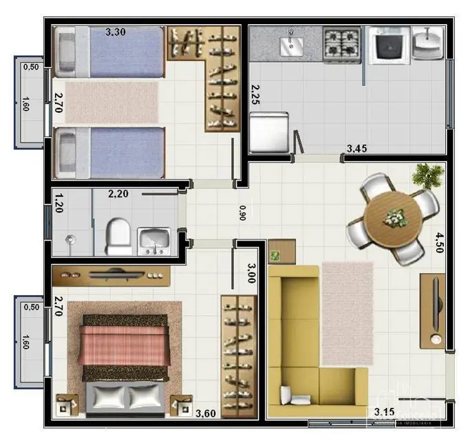 Foto 4 de Apartamento com 2 quartos à venda, 53m2 em Jardim Karolyne, Votorantim - SP