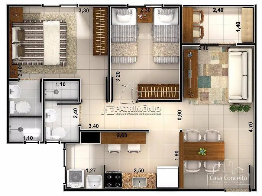 Foto 3 de Apartamento com 2 quartos à venda, 49m2 em Recreio Marajoara, Sorocaba - SP