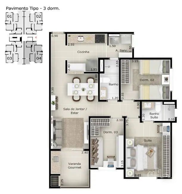 Apartamento com 3 quartos à venda, 71m2 em Jardim Europa, Sorocaba - SP - imagem 4 Foto 4 de Apartamento com 3 quartos à venda, 71m2 em Jardim Europa, Sorocaba - SP