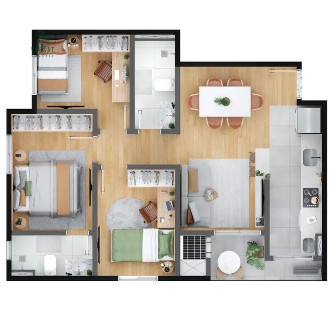 Foto 8 de Apartamento com 3 quartos à venda, 62m2 em Cidade Industrial, Curitiba - PR