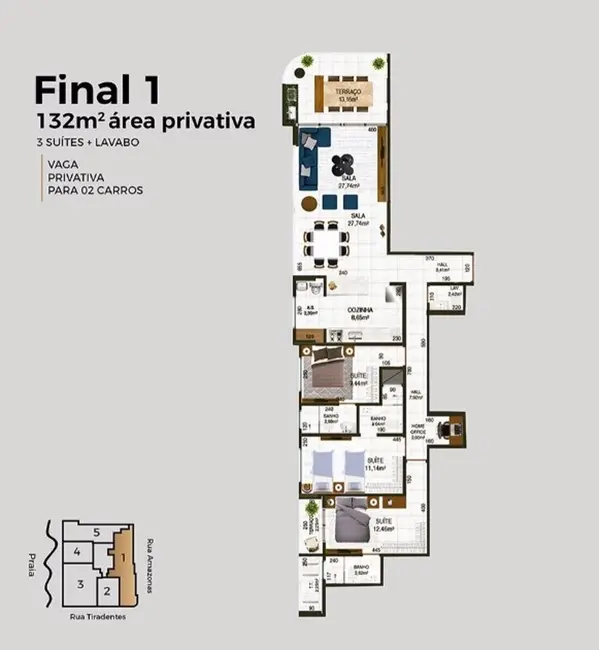 Foto 2 de Apartamento com 3 quartos à venda, 132m2 em Canto do Forte, Praia Grande - SP
