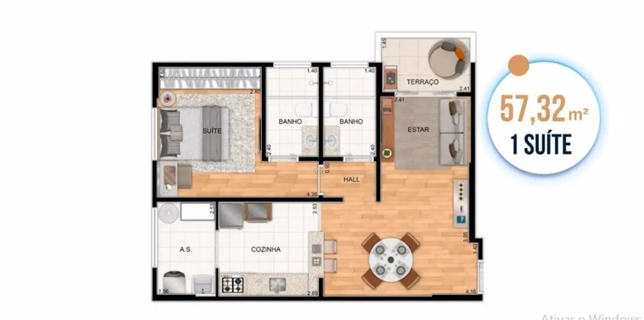 Foto 3 de Apartamento com 1 quarto à venda, 57m2 em Aviação, Praia Grande - SP