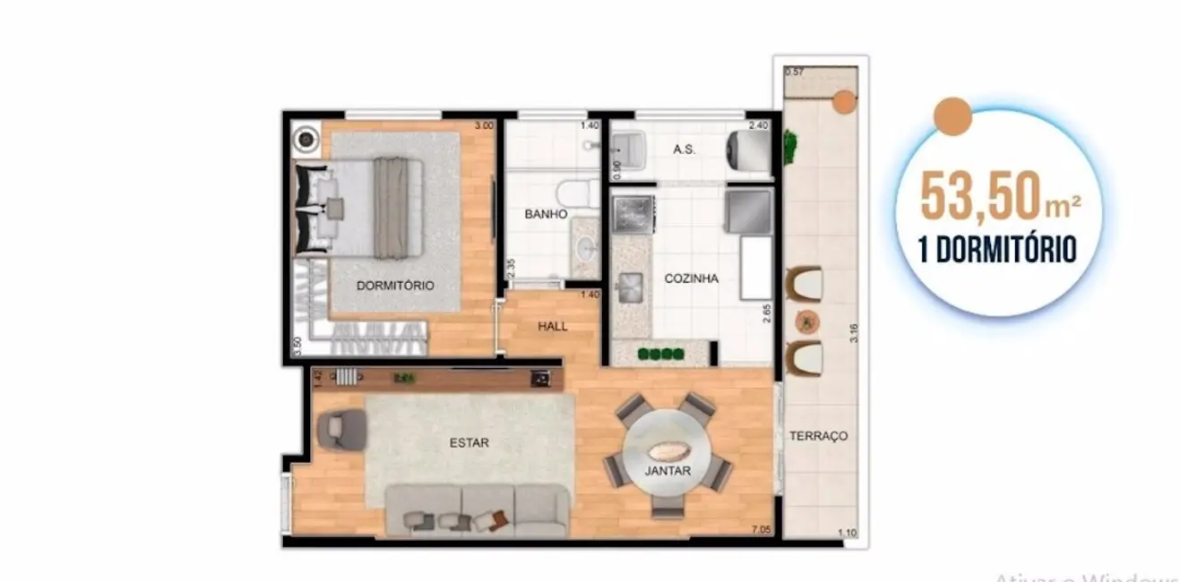 Foto 1 de Apartamento com 1 quarto à venda, 53m2 em Aviação, Praia Grande - SP