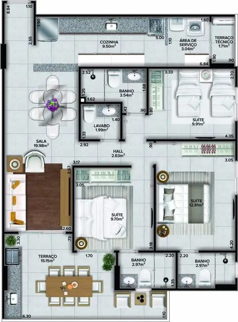 Foto 2 de Apartamento com 3 quartos à venda, 105m2 em Canto do Forte, Praia Grande - SP