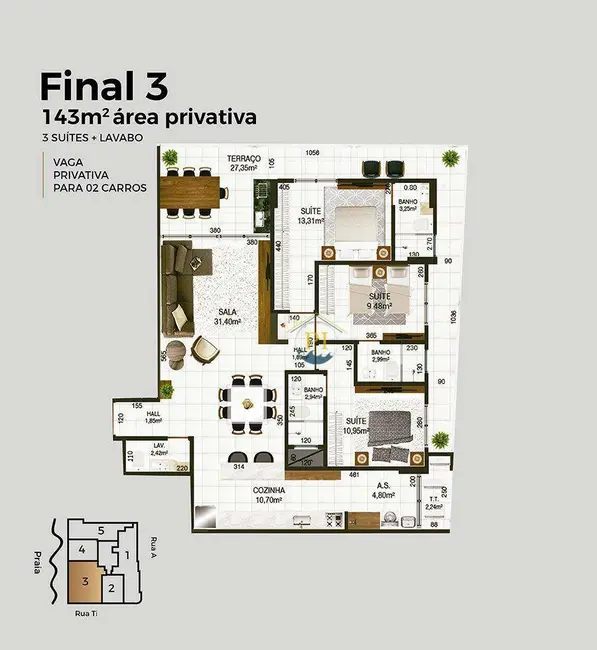 Foto 2 de Apartamento com 3 quartos à venda, 143m2 em Canto do Forte, Praia Grande - SP