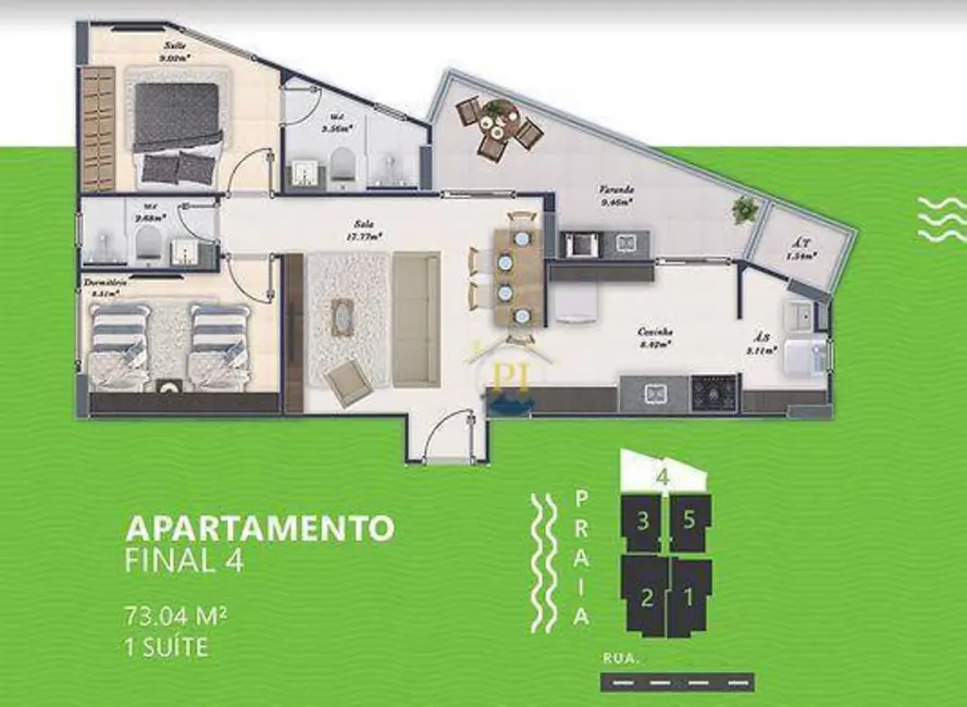 Foto 2 de Apartamento com 2 quartos à venda, 73m2 em Tupi, Praia Grande - SP
