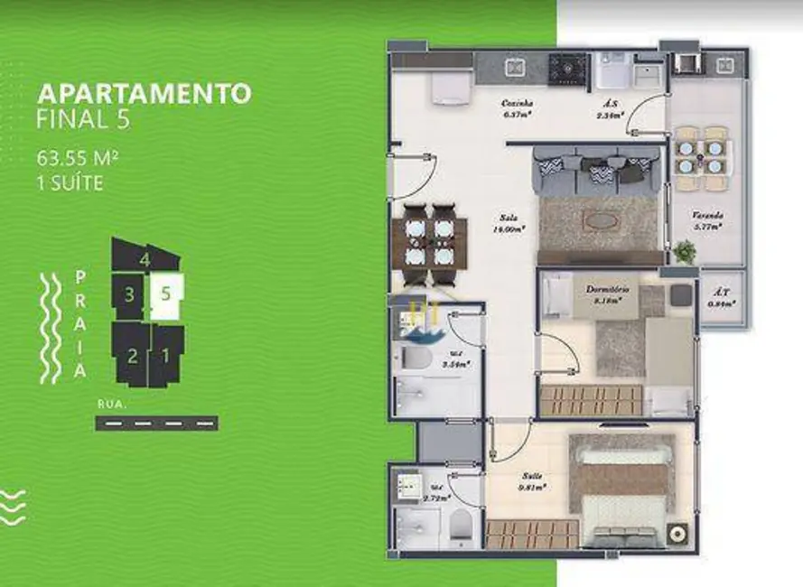 Foto 2 de Apartamento com 2 quartos à venda, 63m2 em Tupi, Praia Grande - SP