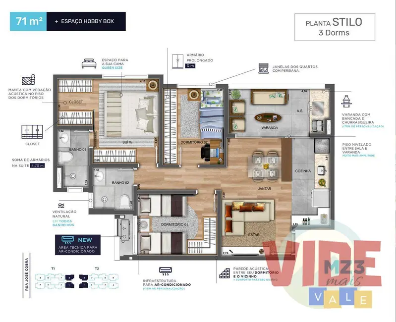 Apartamento com 3 quartos à venda, 77m2 em Sao Jose Dos Campos - SP - imagem 9 Foto 9 de Apartamento com 3 quartos à venda, 77m2 em Sao Jose Dos Campos - SP