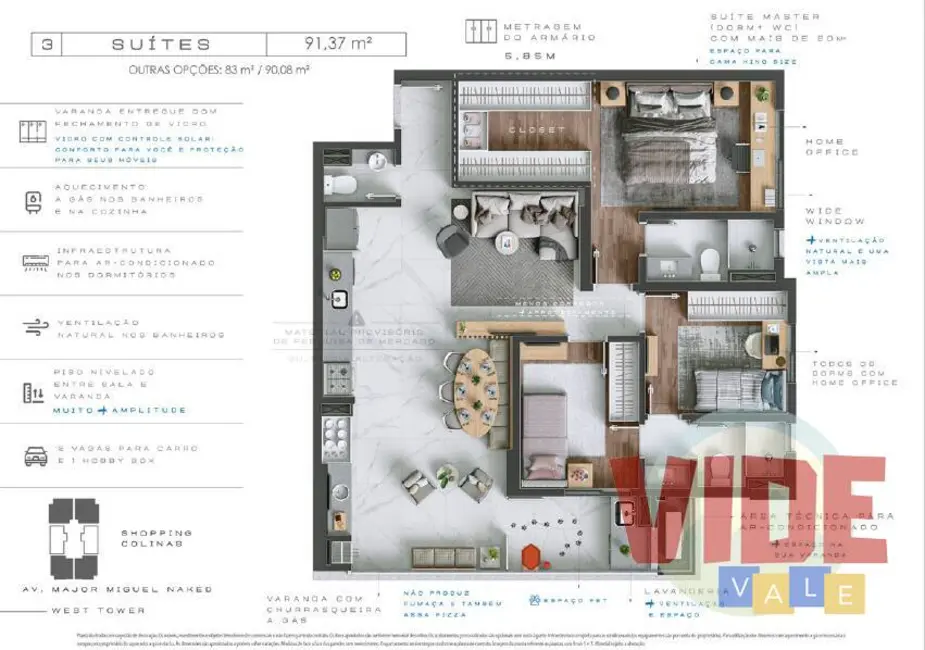 Apartamento com 3 quartos à venda, 86m2 em Sao Jose Dos Campos - SP - imagem 7 Foto 7 de Apartamento com 3 quartos à venda, 86m2 em Sao Jose Dos Campos - SP